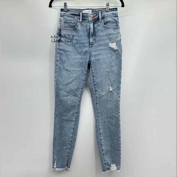 LOFT Curvy High Waist Distressed Shark Bitten Hem Skinny Ankle Jeans Size 0 / 25 - Picture 1 of 5
